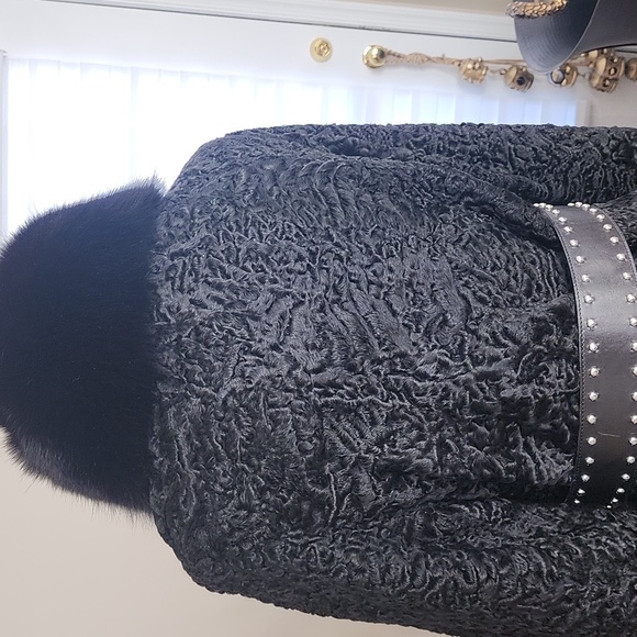 VINTAGE REAL FUR PERSIAN LAMB FOX FUR COLLAR LINED COAT EUC - Picture 7 of 15